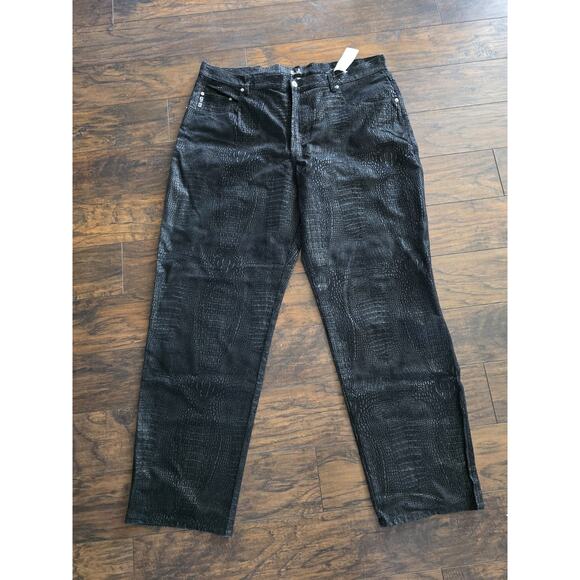 Vintage Guess Jeans Men 42 x 32 Black Embossed Crocodile Skin Pants Straight - Picture 1 of 14